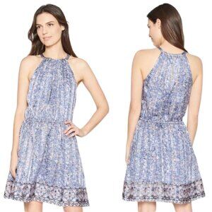 Joie Makana D Silk Floral Mini Dress Women's Medium Hyacinth Blue Metallic Party